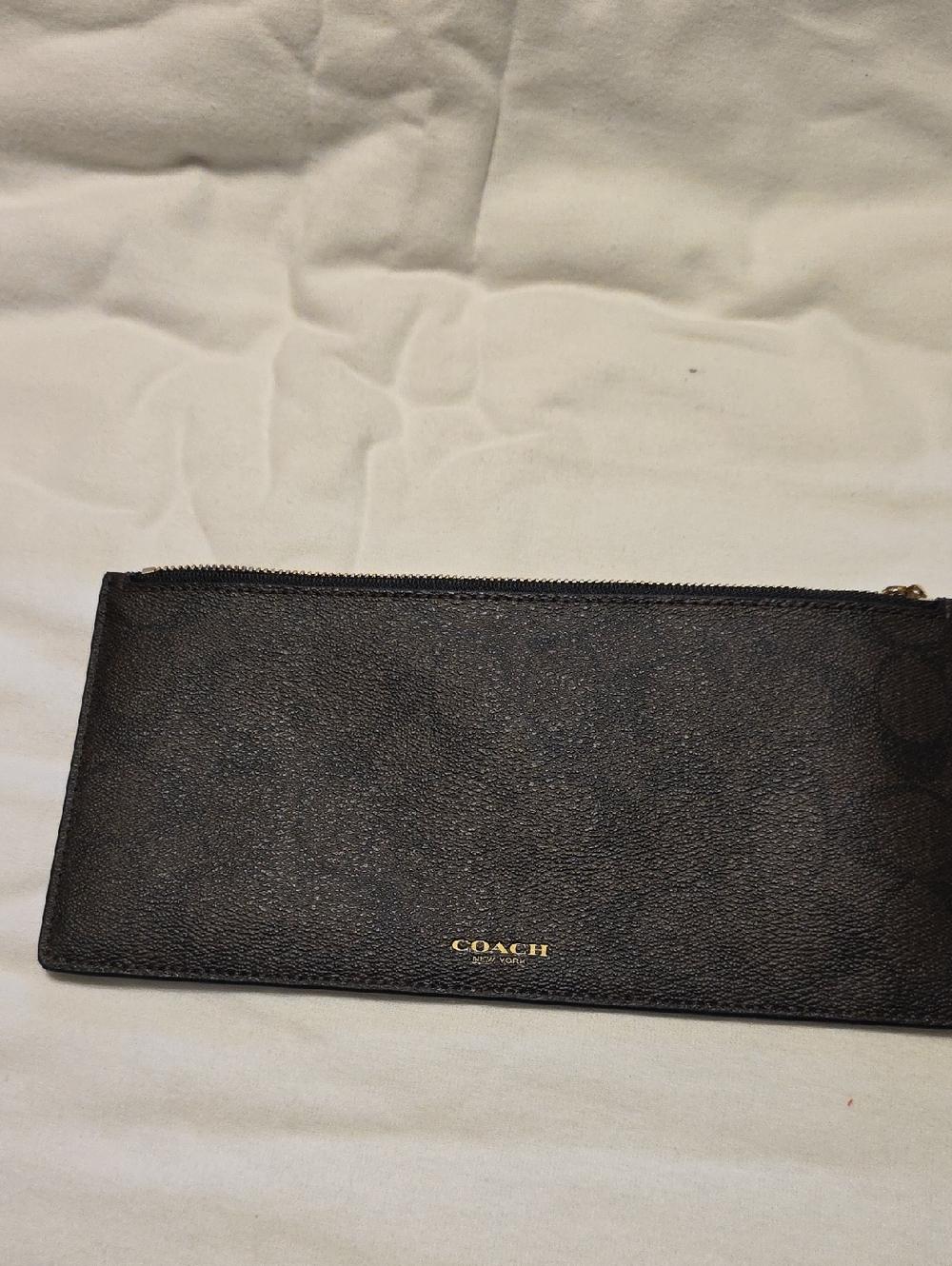 Coach Black Leather Zip Pouch with Gold Logo